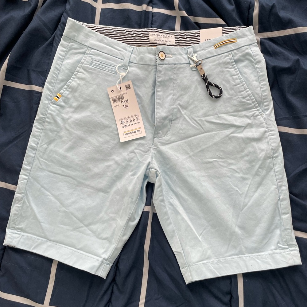 Brand New Mens Light Blue Mid-Length Shorts Size 30